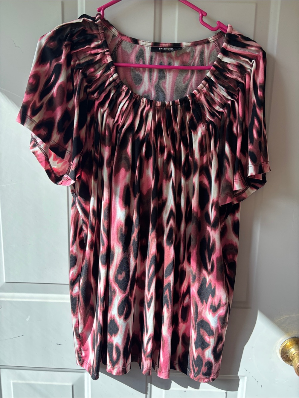 Style & Co. Pink and Black Printed Short Flutter Sleeve Tunic Top